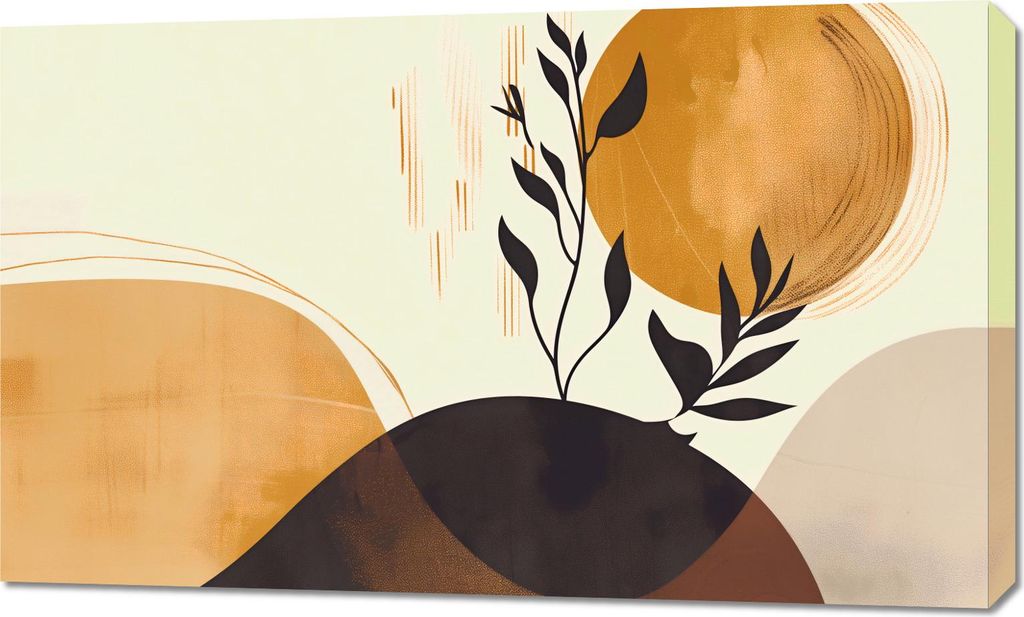 Bild 100x60cm Goldenes Sonnen und Schwarzer Zweig