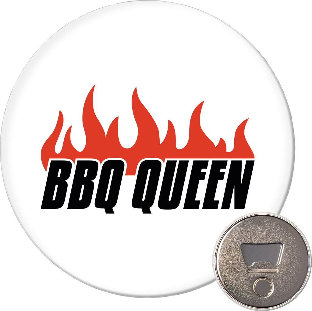 Huuraa Magnet BBQ Queen Flammen 59mm Kühlschrankmagnet rund Flaschenöffner Geschenkidee