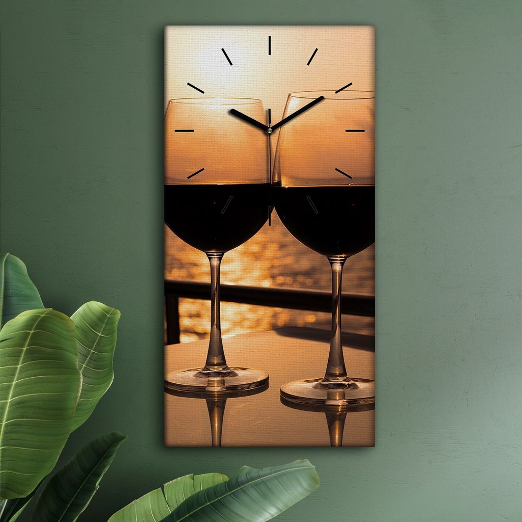 Wohnzimmer Leinwand Uhr Geräuschlos Küche 30x60 Wein, Glas, Motive, schwarze Zeiger