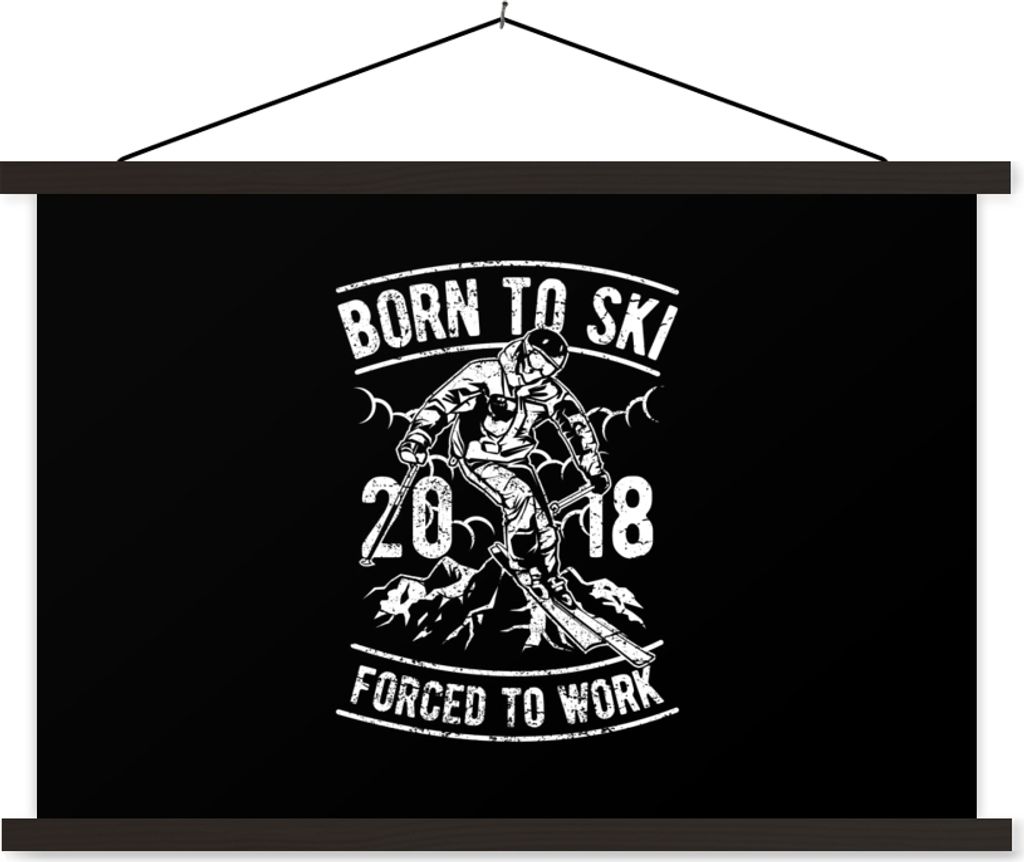 MuchoWow Textilposter Ski - Berg - Retro 90x60 cm mit schwarzem Rahmen - Aufhängungssatz