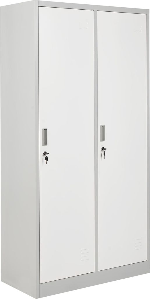 BELIANI Spind Weiß u. Grau Metall 2-Türig Abschließbar mit Schwenkriegelschloss Fachböden Kleiderstangen Umkleideschrank für Schule Fitnessstudio