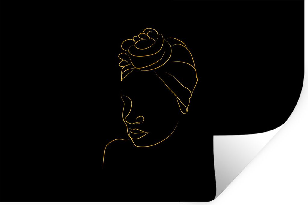MuchoWow Wandtattoo Wandsticker Wandaufkleber Frau - Kopftuch - Gold - Schwarz 30x20 cm Selbstklebend und Repositionierbar - Wierderverwendbar - ...