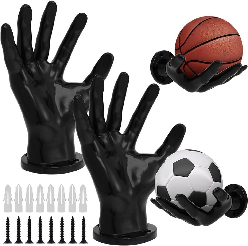 2 Stück Ballhalterung Wand Hand, Stabil Basketball Halterung Wand Hand mit 8 Schrauben 8 Nägel, Universal Wandmontage Ballhalter für Ball Schlü...