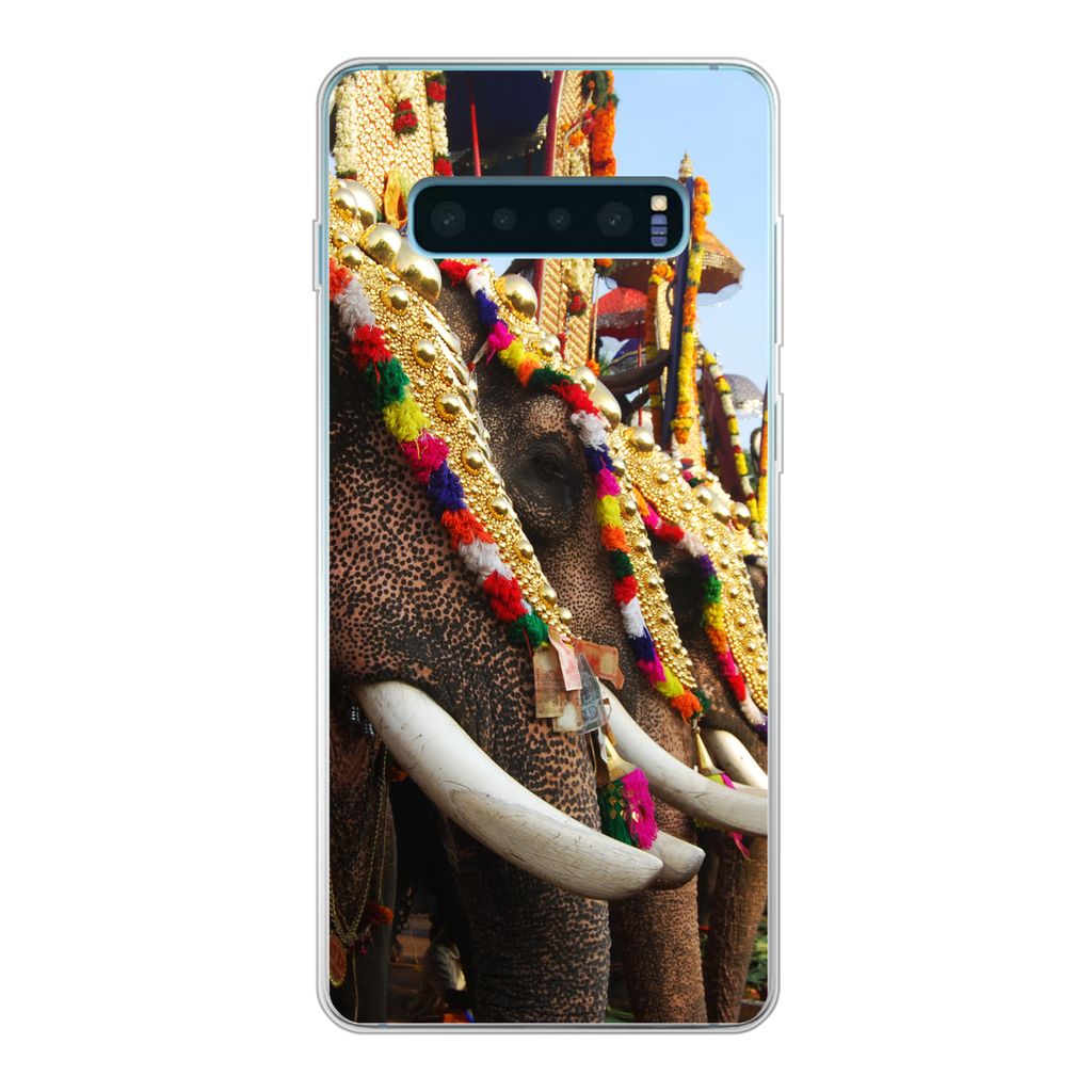 MuchoWow Handyhülle Schutzhülle Hülle für Samsung Galaxy S10 Plus Elefant - Parade - Tiere Silikon Softcase Handy Hülle - Schutzhülle
