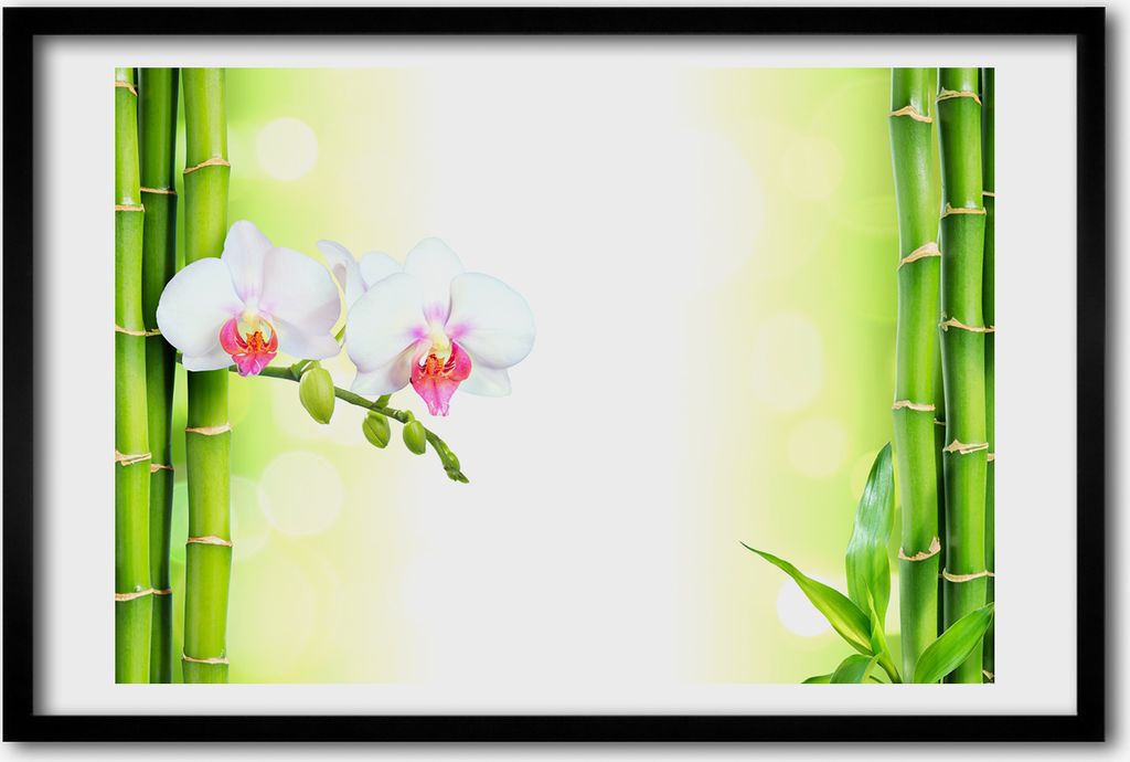 Bild 60x40 MDF-Rahmen, Wandkunst Orchidee und Bambus