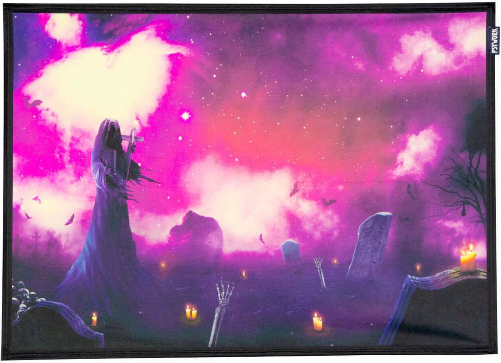 PSYWORK Schwarzlicht Stoffposter Neon "Halloween Graveyard", 0,5x0,7m
