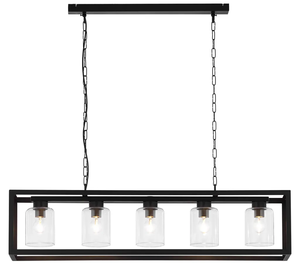 Grand Lustre Barre de Cuisine Noir MACARI - Suspension 5 Lumières E27