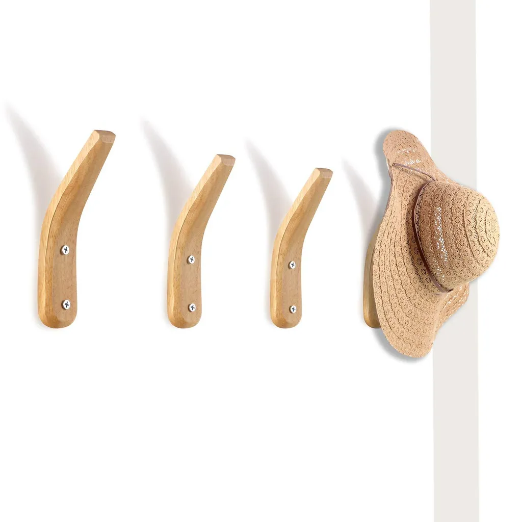 Rangement mural pour entrée, lot de 4 patères en bois pour chapeaux
