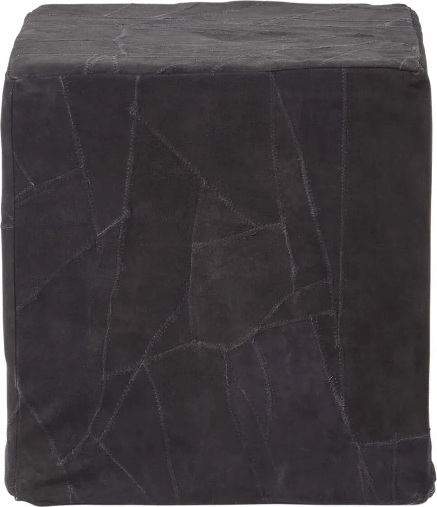 Pouf Cube en Cuir Noir Patchwork - Siège d'Appoint Design et Confortable