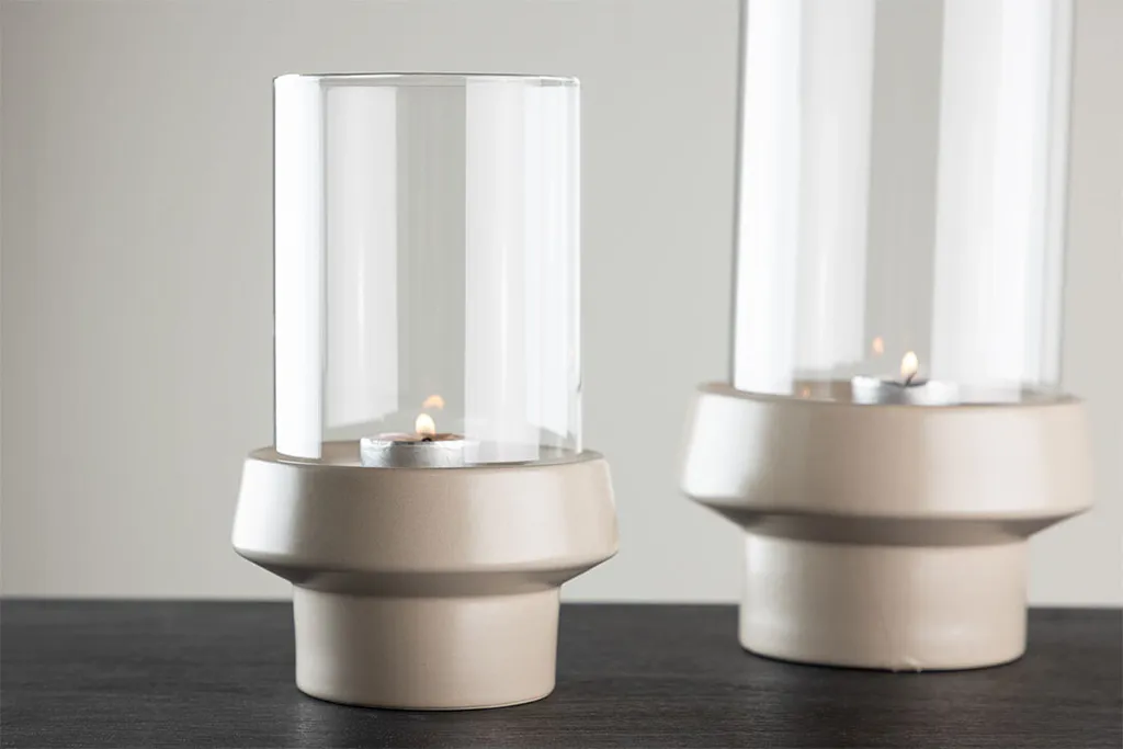 Davida bougeoir chauffe-plat beige en céramique design minimaliste