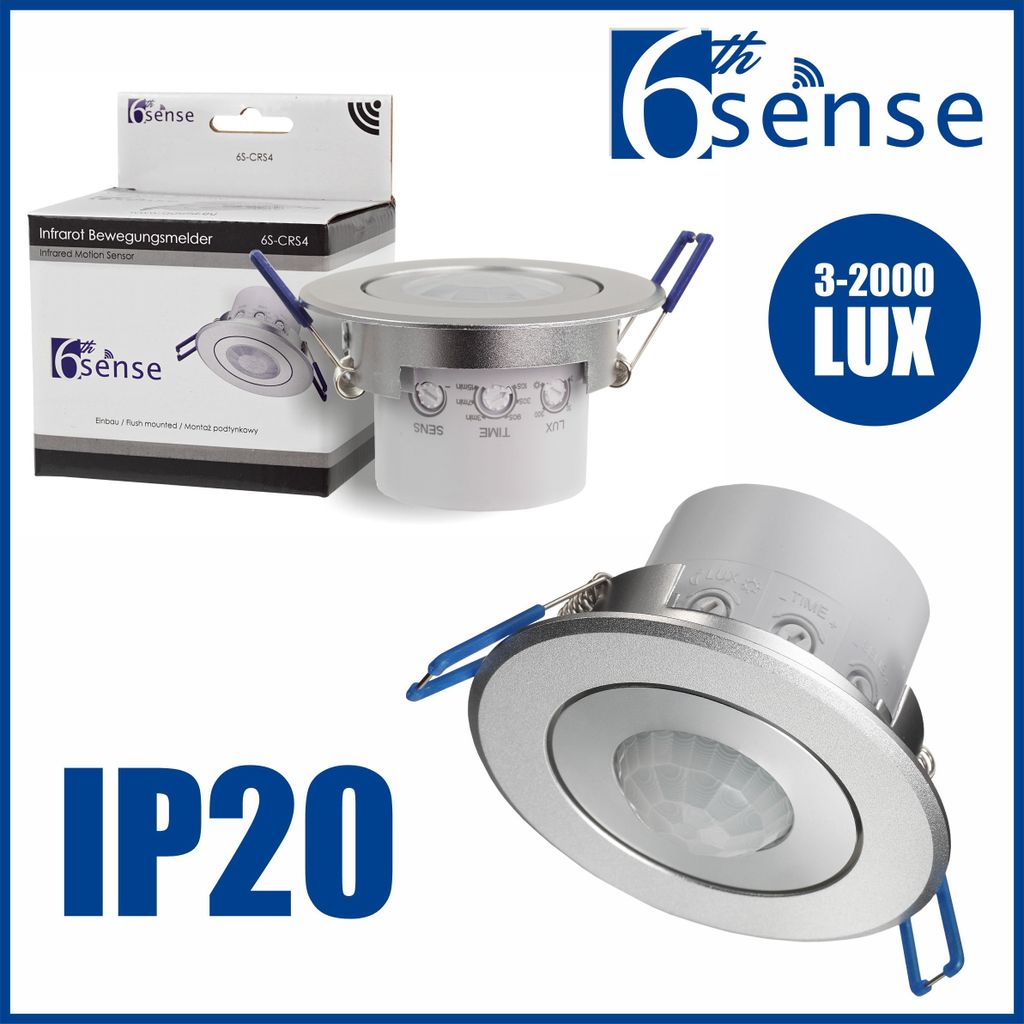 Bewegungsmelder Eben Decken 360° PIR LED geeignet 6m Einbau Bewegungssensor Flat Unterputz silber