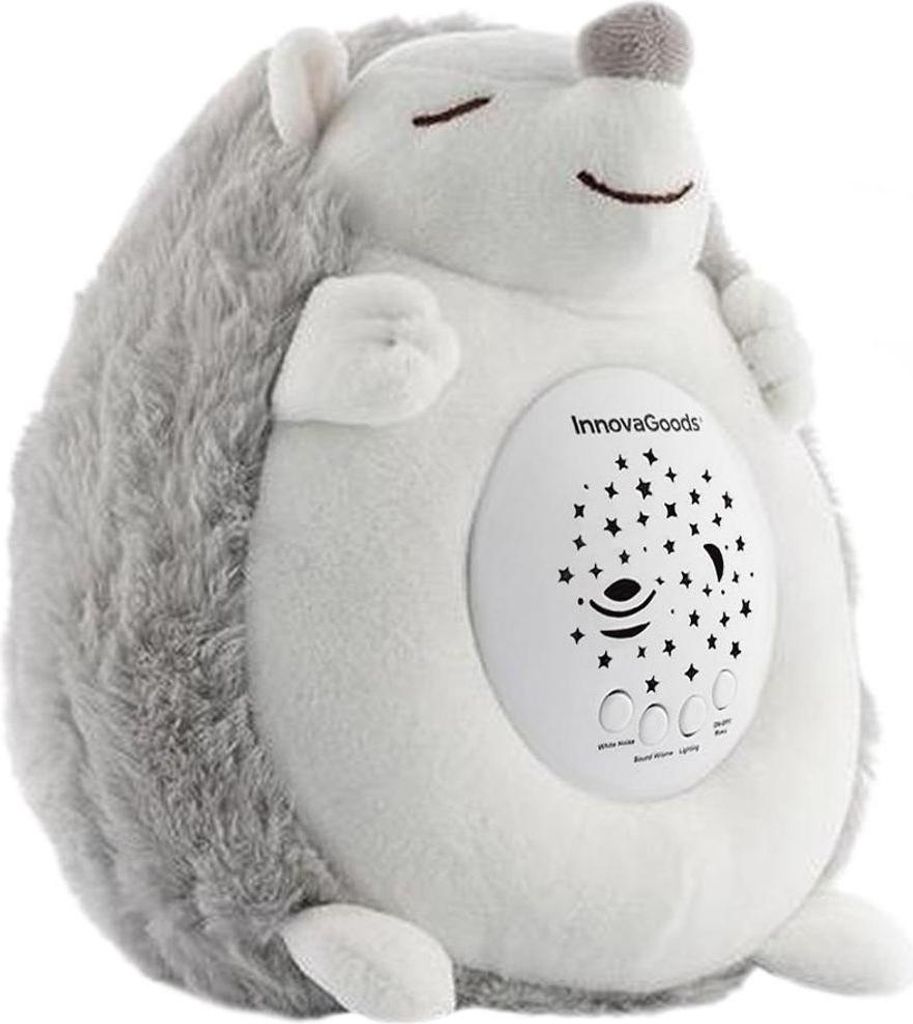 A plush hedgehog toy with a projection feature.