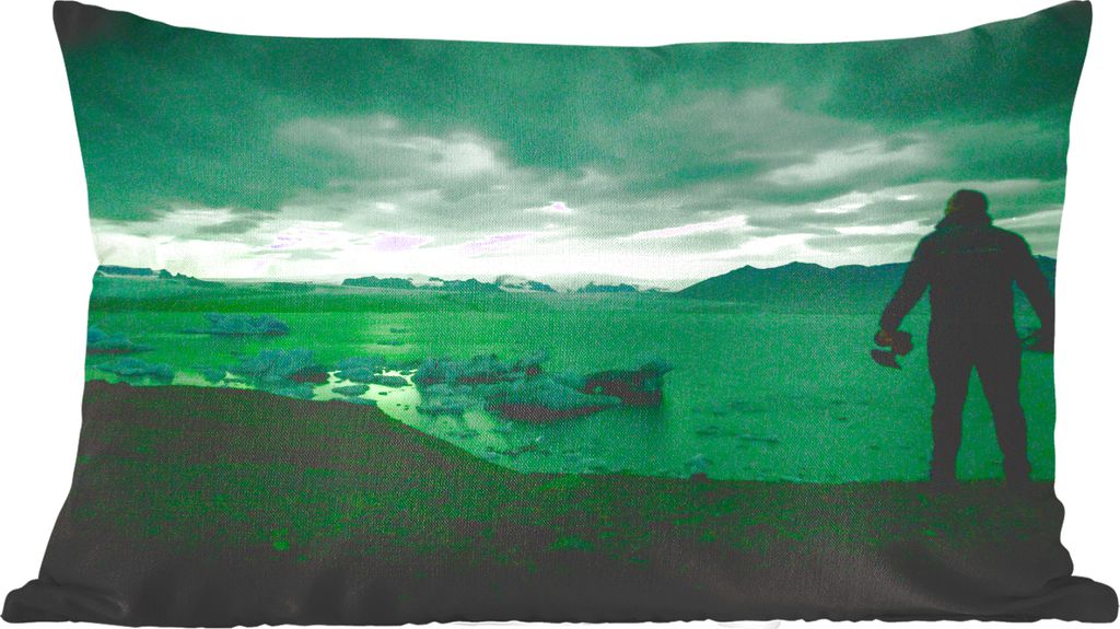 MuchoWow Zierkissen Sofakissen Wohnzimmer Dekokissen 50x30 cm Nordlichter - Natur - Mensch - Island - Wohnzimmerdekoration - Polster mit Photo