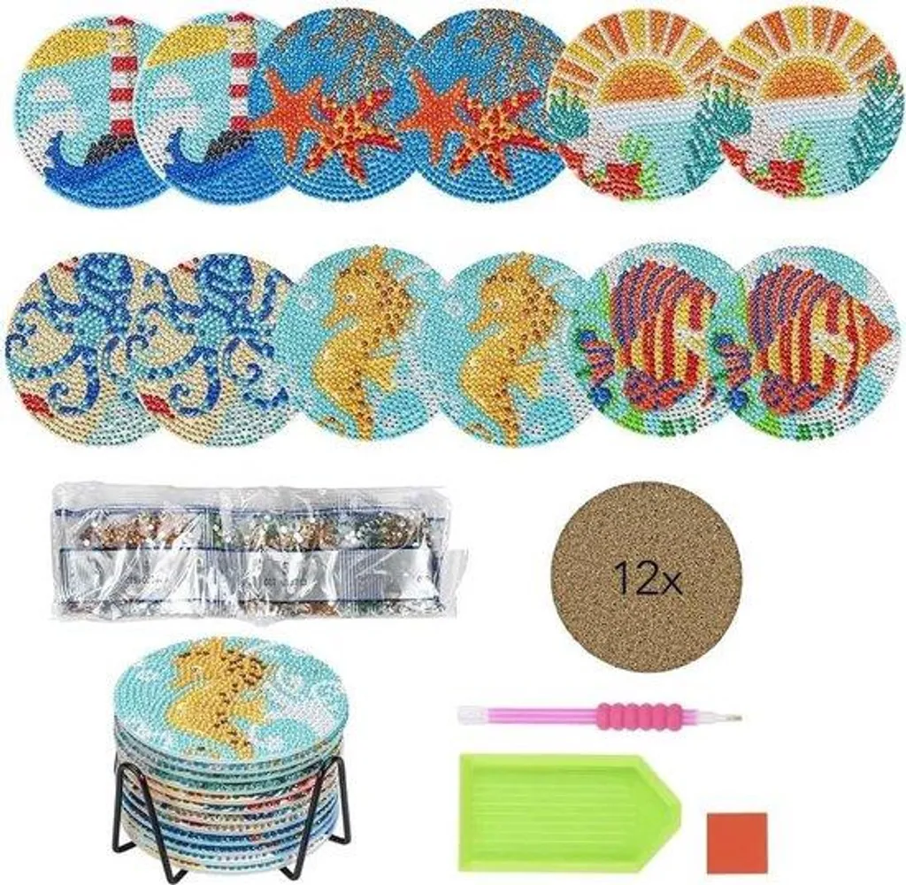 Supports métalliques peinture diamant thème maritime - Kit de 29 pièces