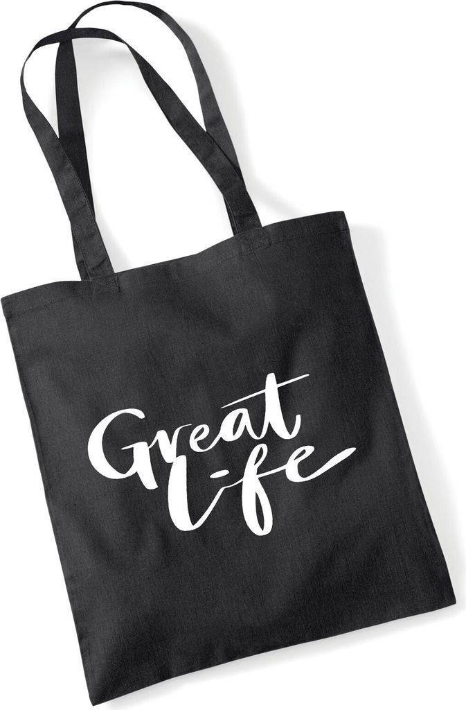 Huuraa Jutebeutel Great Life Schriftzug 10 Liter Black Baumwolle Tasche Geschenkidee