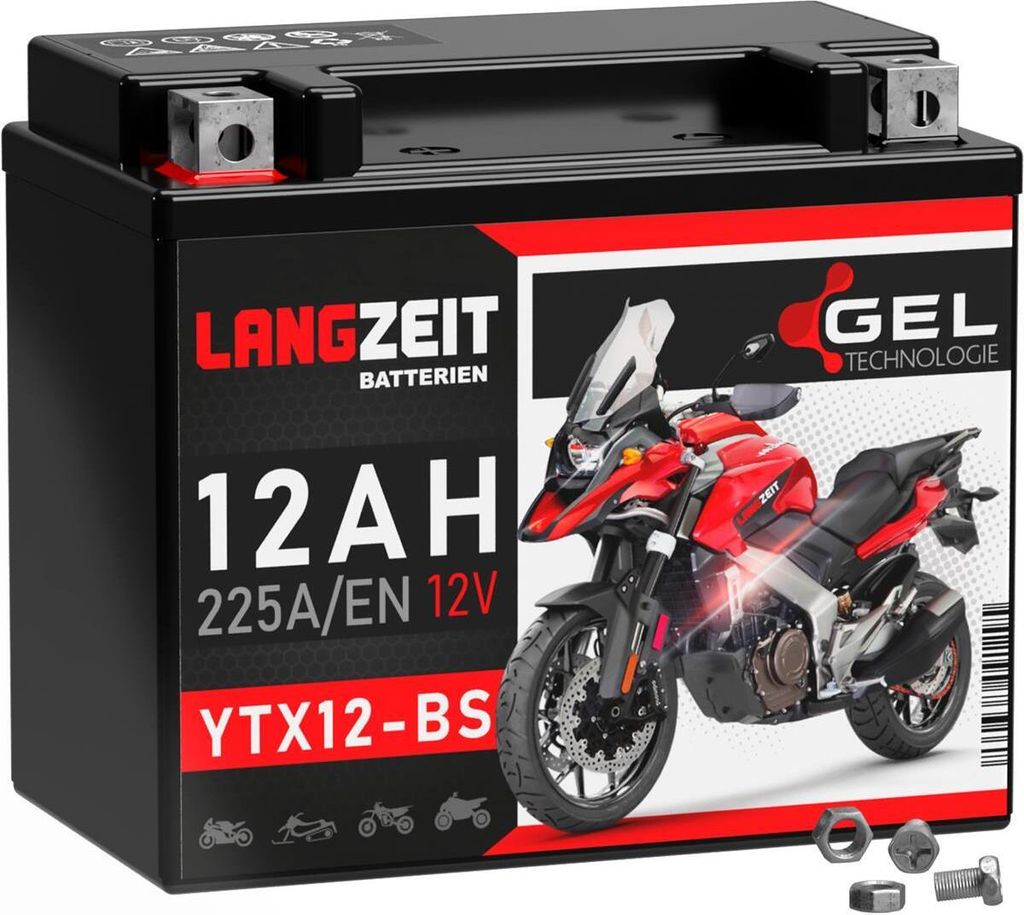 Langzeit Gel Motorradbatterie YTX12-BS 12Ah 12V Produktbild 