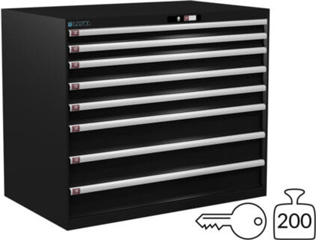 Lista Schubladenschrank - 78.836.060 - 1.000x1.193x725 mm (HxBxT) - 8 Schubladen - 200 kg - Key Lock - schwarz (NCS S 9000-N)