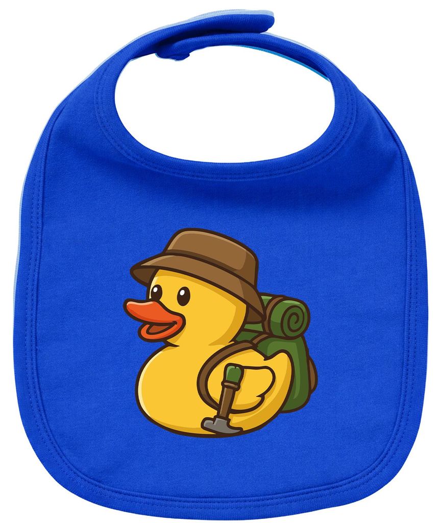 Huuraa Baby Lätzchen Quietscheente Wanderer Gummiente Hiking Royal Blue Klettverschluss Baumwolle Latz Geschenkidee
