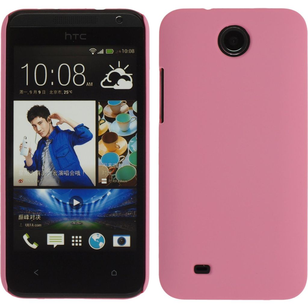 PhoneNatic Case kompatibel mit HTC Desire 300 - Hülle rosa gummiert Hard-case + 2 Schutzfolien