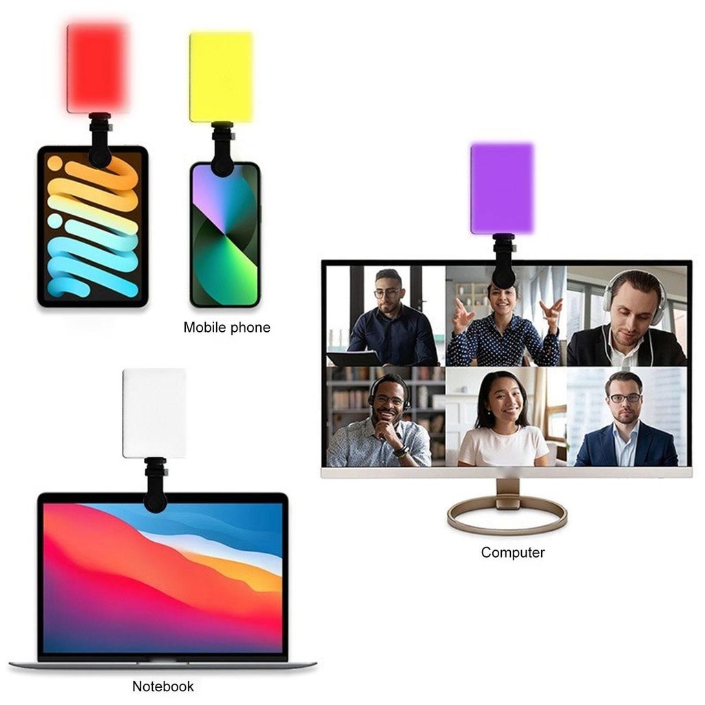 Tragbare LED-RGB-Selfie-Leuchten mit Klemme für Vorder- und Rückseite für Smartphones, Tablets und Laptops