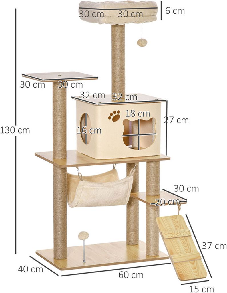 PawHut Kratzbaum Katzenbaum für Katzen Kletterbaum aus Holz Produktbild 11