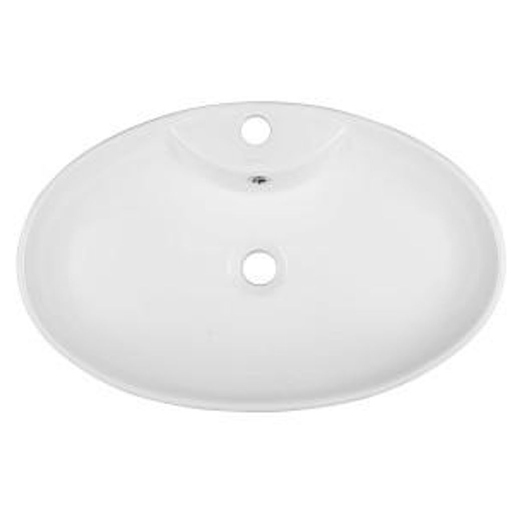 A top-down view of a white ceramic sink.