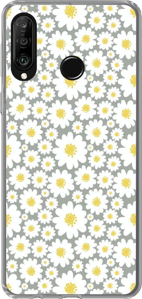 MuchoWow Handyhülle Schutzhülle Hülle für Telefoonhoesje Huawei P30 Lite Mädchen - Gänseblümchen - Blumen - Muster - Mädchen - Weiß - Ki...