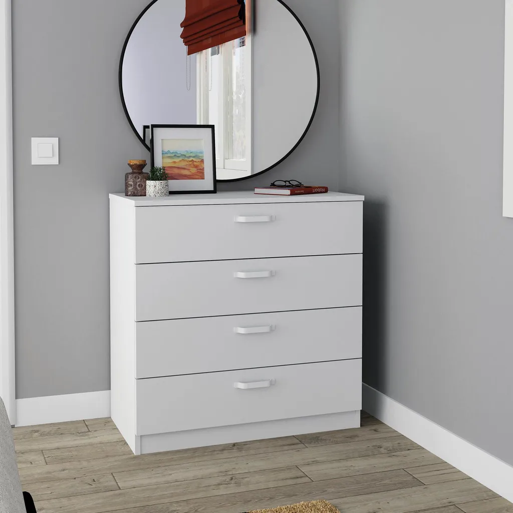 Commode 4 Tiroirs Blanche 78x74cm - Meuble de Rangement Format Compact - 2