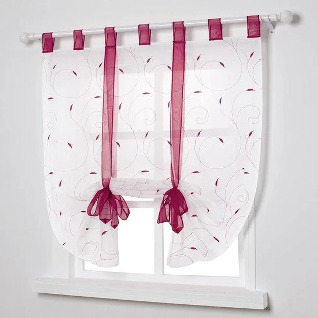 Rideau à carreaux croisés crème avec motif floral élégant pour salon