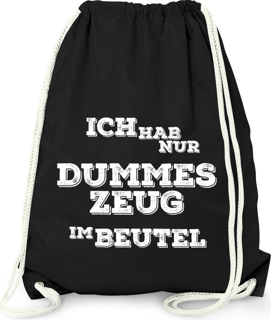 Turnbeutel mit Spruch "dummes Zeug im Beutel" Jutebeutel Gymbag Moonworks schwarz unisize