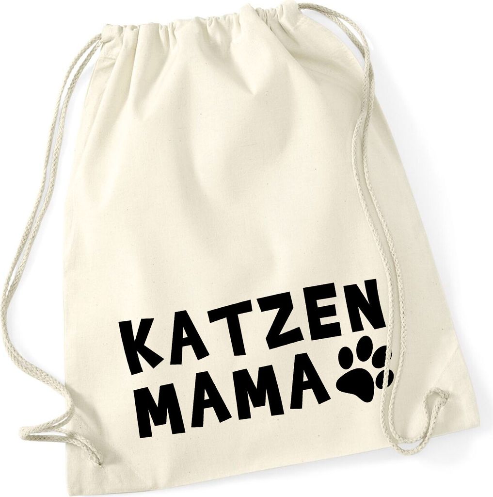 Huuraa Turnbeutel Katzenmama Tapse 12 Liter Natural Baumwolle Rucksack Geschenkidee