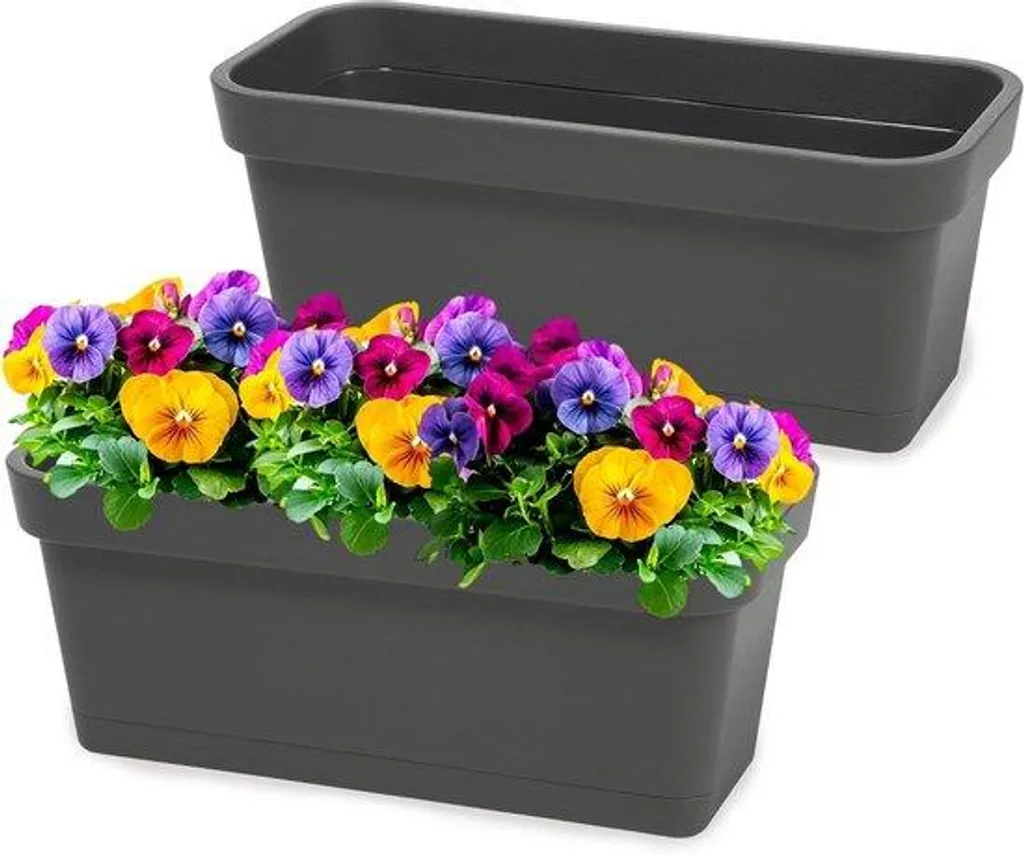 Pot de fleurs anthracite 40 cm plastique résistant UV lot de 2 pièces