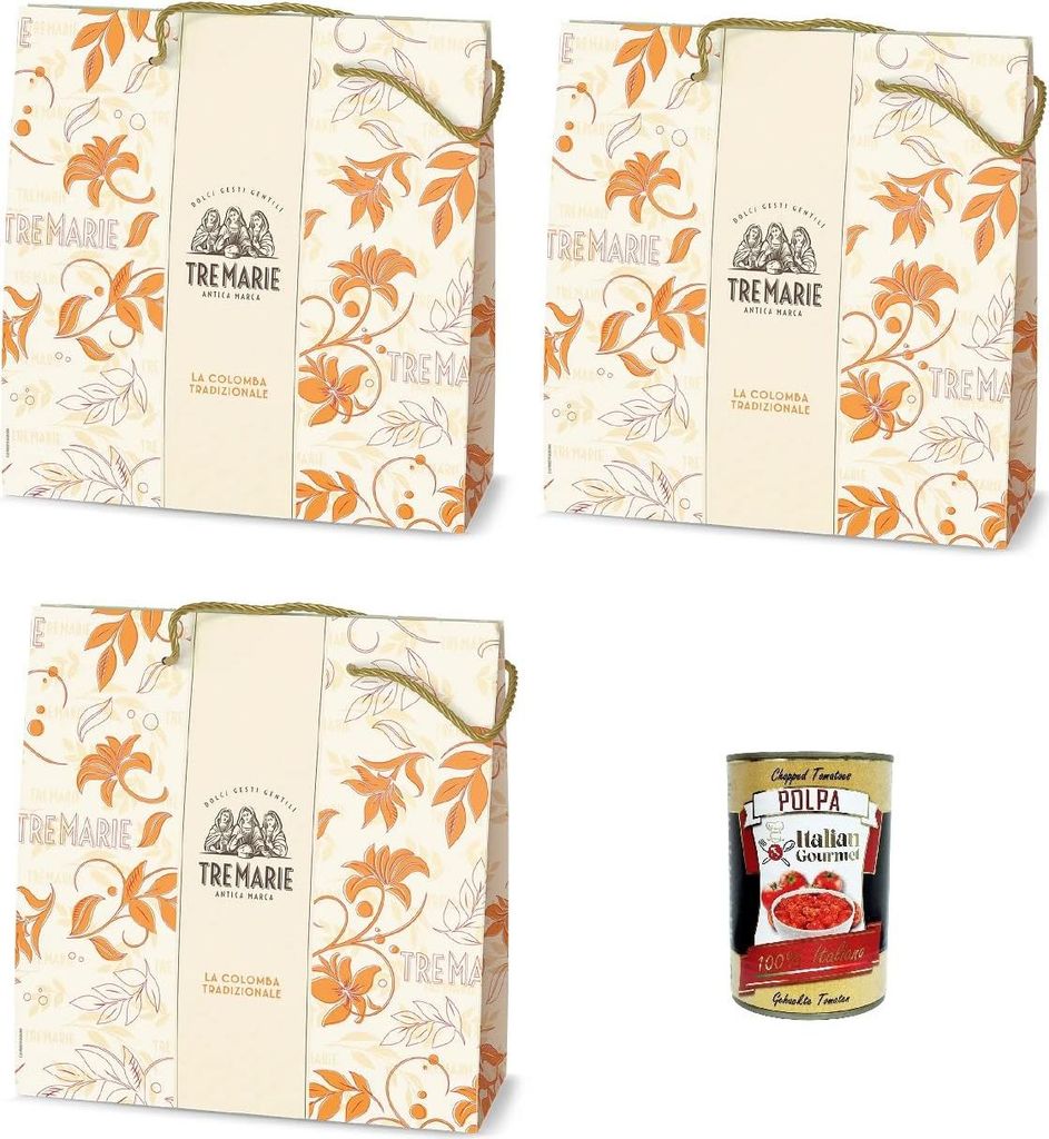 3x Le Tre Marie Colomba classica, klassischer Osterkuchen 750 gr.+ Italian Gourmet polpa 400g
