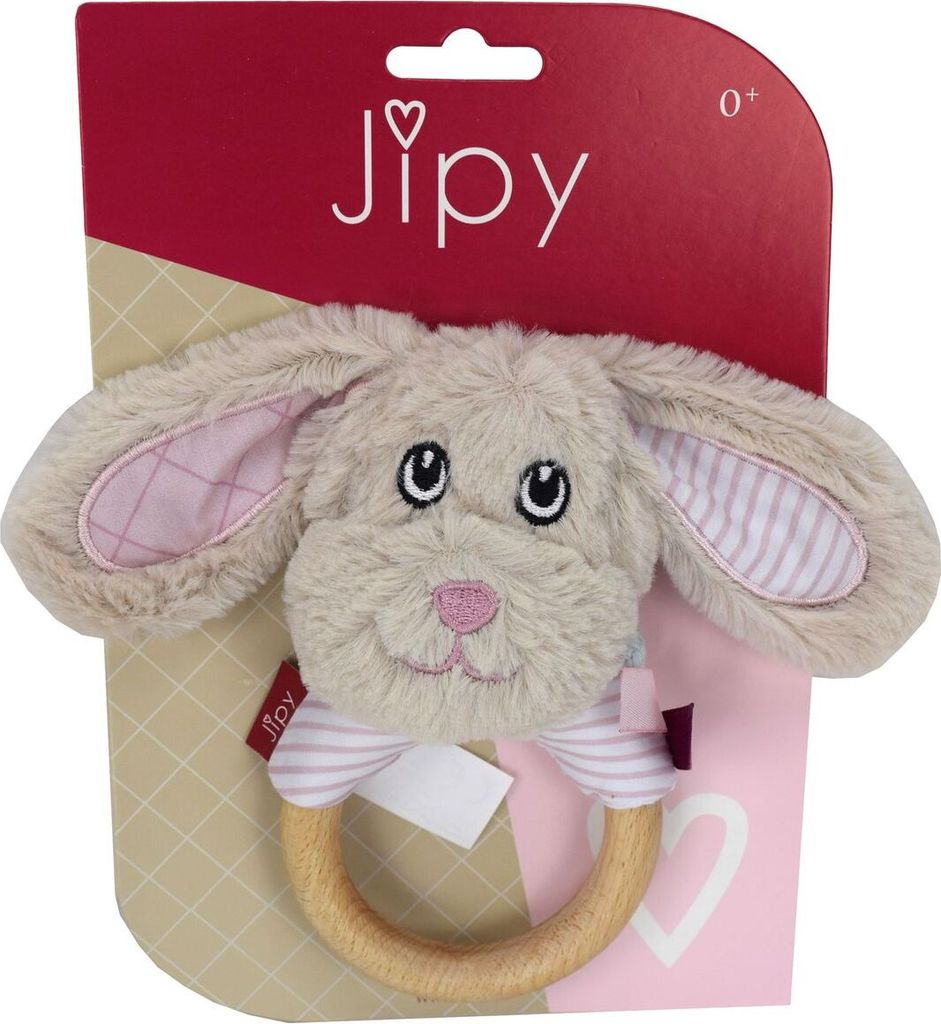 Jipy Greifring Greifling Greiftier 'Hund' mit Rassel 14cm Holz rosa od. hellblau, Farbe:rosa