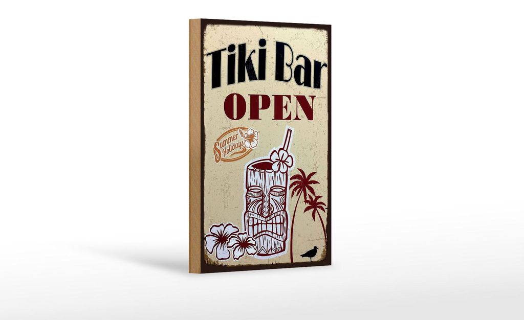 Holzschild Reklame 12x18 cm Tiki Bar open Deko Schild