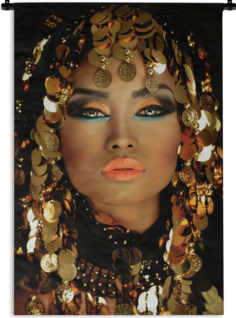 MuchoWow Wandteppich Wandbehang Frau - Kleopatra - Gold - Schmuck - Make-up - Luxus 60x90 cm Tapisserie Dekoration Wandtuch - Foto-Teppich - Abwa...