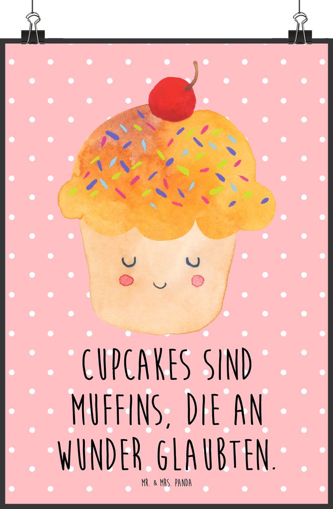 Mr. & Mrs. Panda Bild Cupcake DIN A2 - Rot Pastell - Geschenk, Cupcakes, wanddeko, Backen, Koch, Wandbild, Motivation Sprüche, Plakat, Muffin, dru...