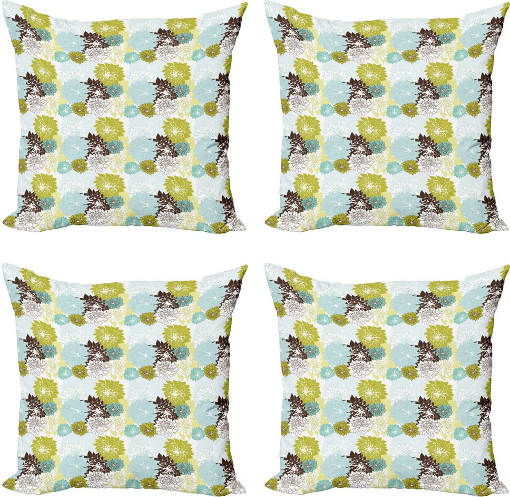 ABAKUHAUS Blumen Kissenbezug Set (4 Stück), Pastellwild Blätter, Moderner Doppelseitiger Digitaldruck, 50 cm x 50 cm, Gelb Grün Baby Blue