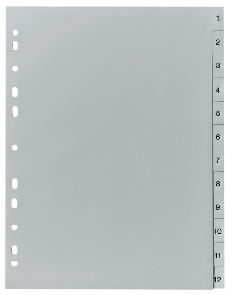 Herlitz Kunststoff Register Zahlen 1-12 DIN A4 12-teilig grau