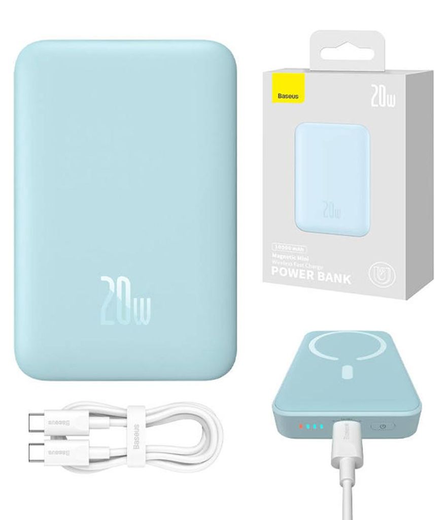Baseus Powerbank Induktiv 10000Mah 20W - Blau + Usb-C - Usb-C Kabel