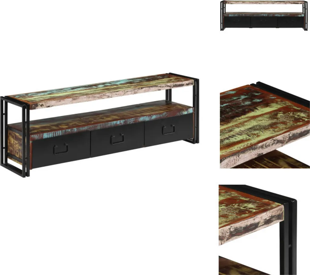 Meuble TV en bois de récupération 120 cm banc de salon rustique