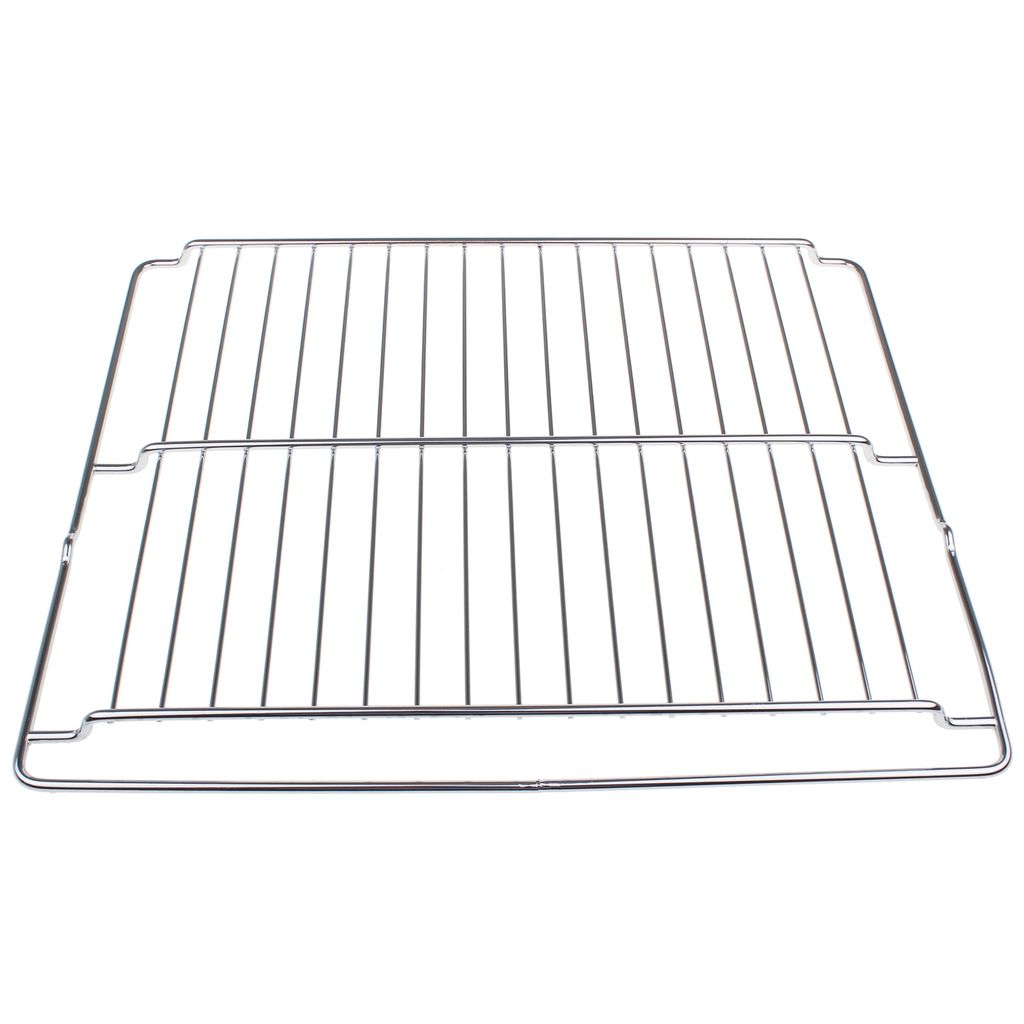 A metal oven rack on a white background.