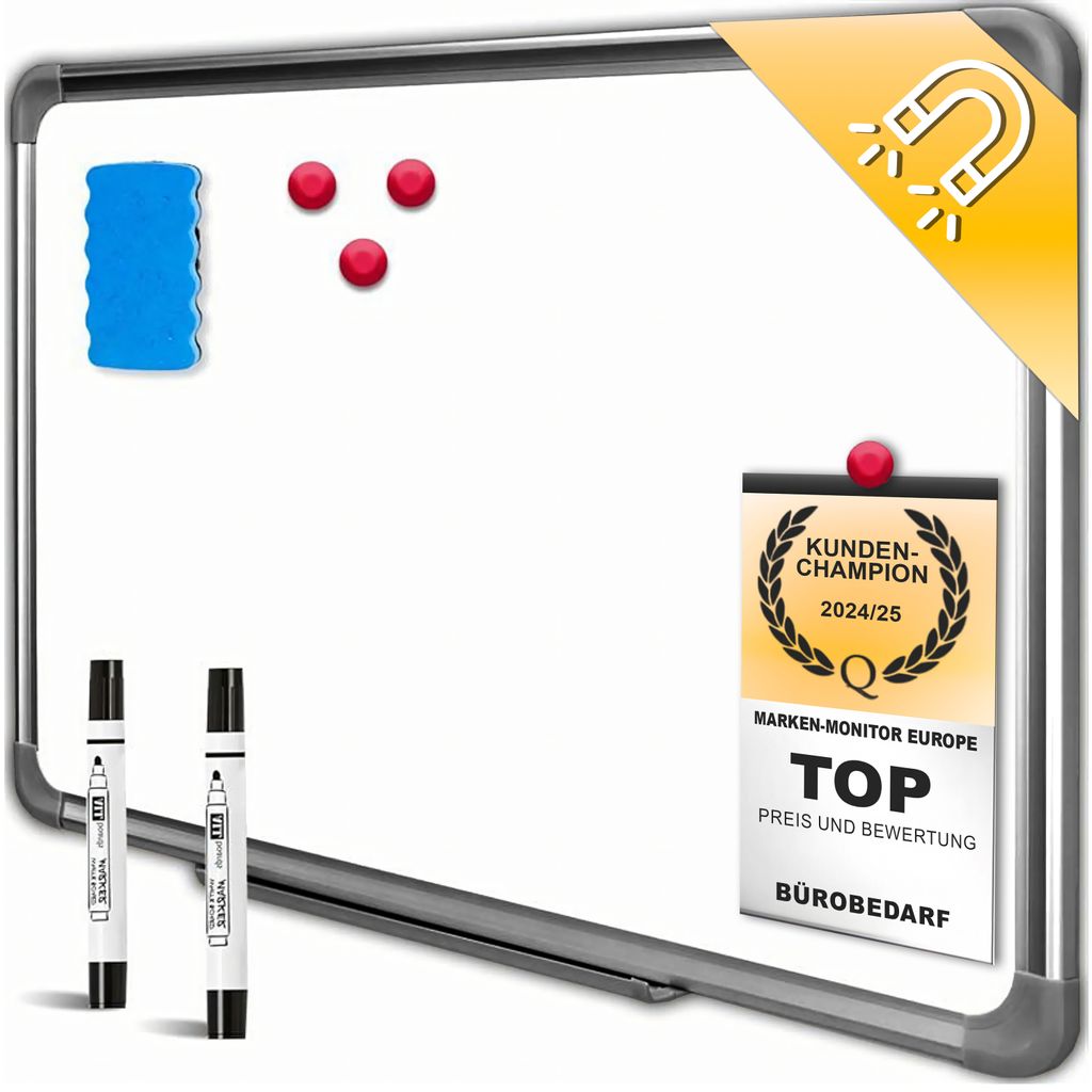 Magnetisches Whiteboard 60x45 cm, Magnettafel Alurahmen Produktbild