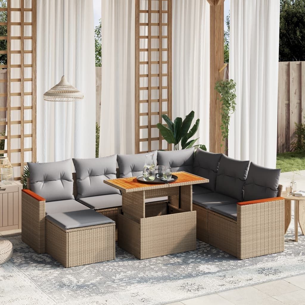 Maison Exclusive - 8-tlg. Garten-Sofagarnitur mit Kissen Beige Poly Rattan