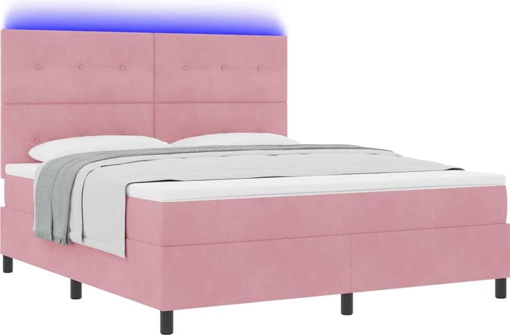 LED Boxspringbett mit Matratze Rosa 180 x 200 cm Samt