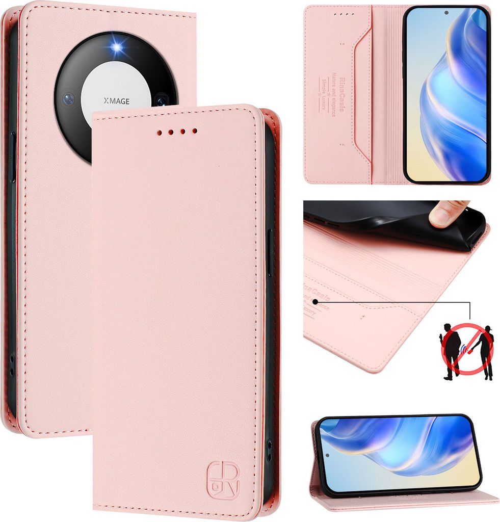 Lederhülle für Huawei Mate 60 Pro/Mate 60 Pro+ Hülle Flip Brieftasche Kartenfächern Ständer Schutzhülle Pink