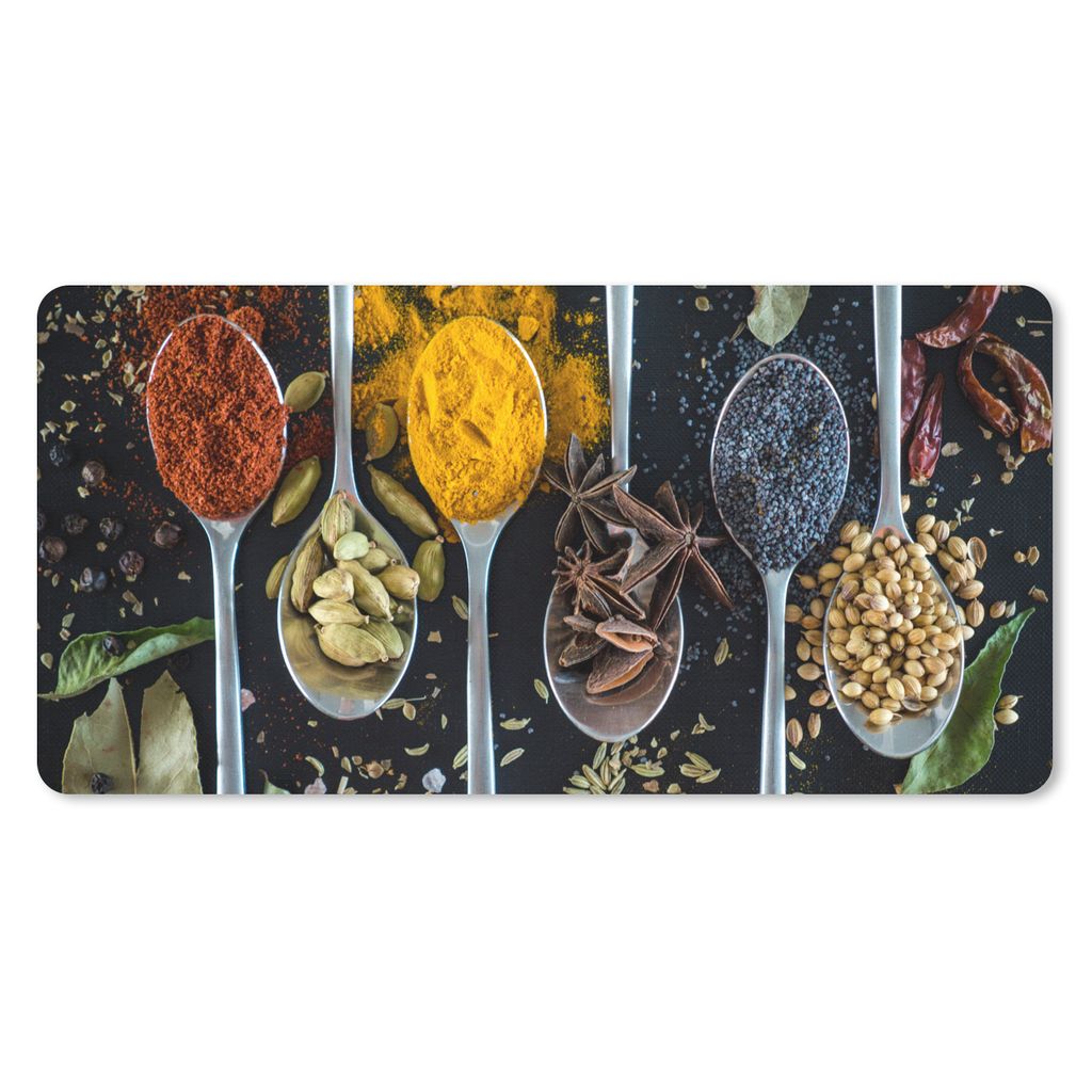 MuchoWow Schreibtischunterlage Löffel - Gewürze - Kräuter - Essen - Tisch 80x40 cm - XXL Mauspad - Gaming Mauspad