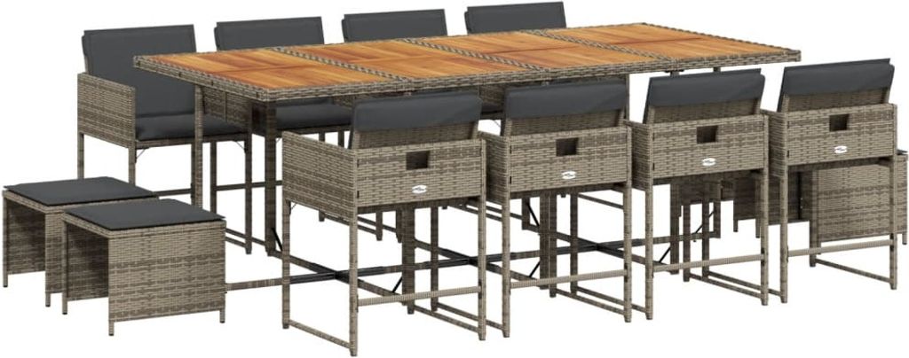 13-tlg. Garten-Essgruppe mit Kissen Grau Poly Rattan