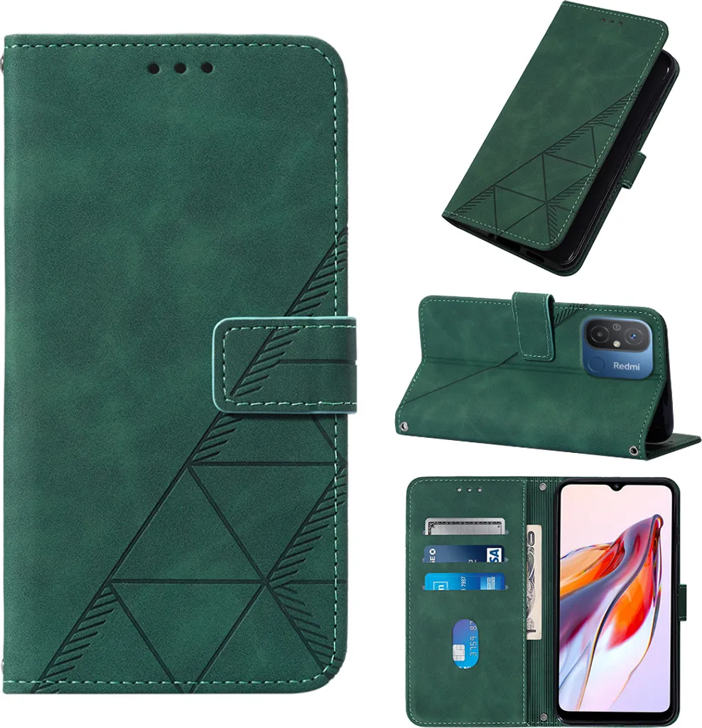 Custodia Libro Verde Xiaomi Redmi 12C Poco C55 Goffratura Pelle PU
