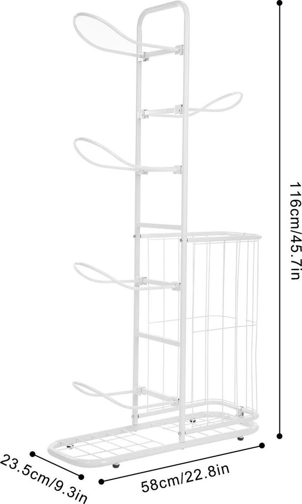 Garagen-Aufbewahrung für Sportgeräte - Freistehendes Regal/Ständer - 23,5×58×116 cm - Metall (Eisen) - Ball- & Basketball-Aufbewahrung - Weiß